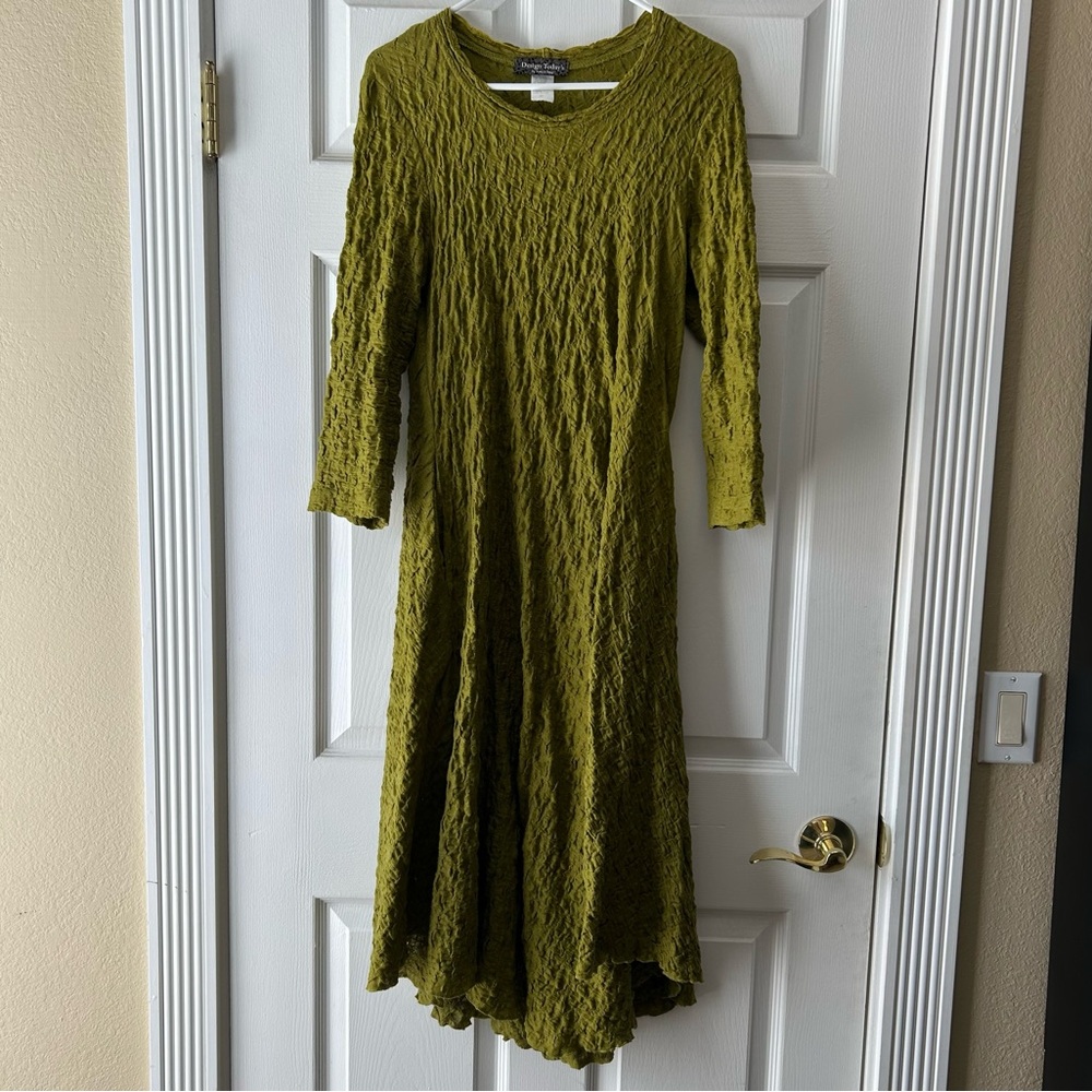 Elegant Olive Green Textured Dress